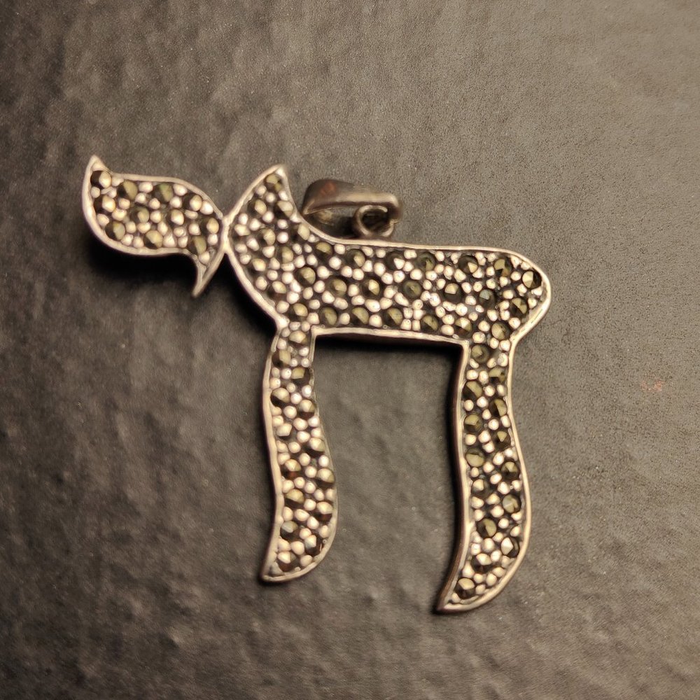 Radiant Vintage Sterling Silver & Marcasite Chai Pendant